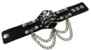 Leather Bracelet Black Skull And Wings With Chains