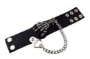 Leather Bracelet Black With Chain And Skeleton Hand