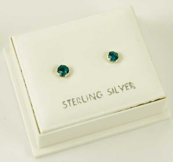 Earring Silver Aqua Stone 3mm