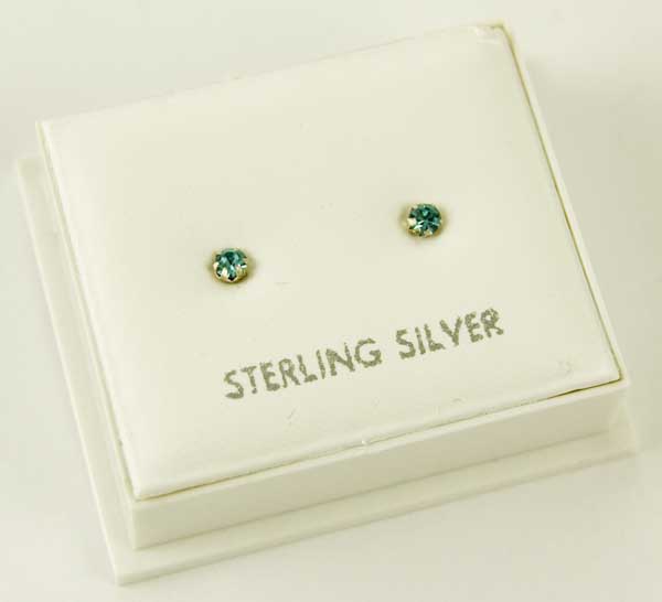 Earring Silver Aqua Stone Claw 2mm