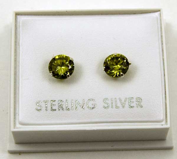 Earring Silver Peridot CZ 6mm
