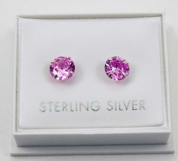 Earring Silver Rose CZ 6mm