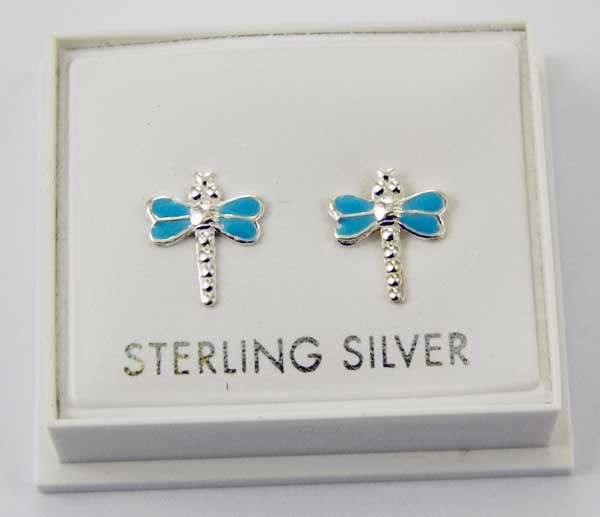 Earring Silver Dragonfly Enamel Blue