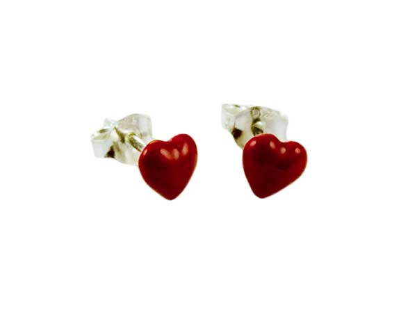 Earring Silver Red Heart 5mm