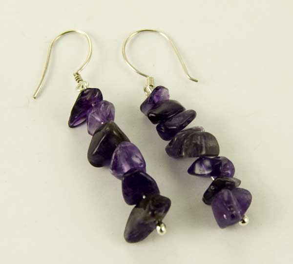 Earring Silver Chip Stones Amethyst L5.5cm