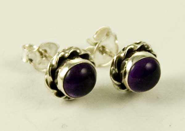 Silver Earring Stud Amethyst