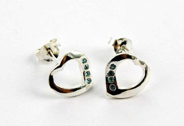Earring Heart With Four Stones Aqua