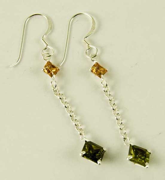 Silver Earring Drop Green L5cm
