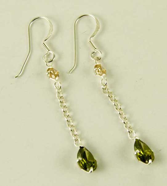 Silver Earring Drop Green L5cm
