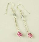 Silver Earring Drop Pink L5cm