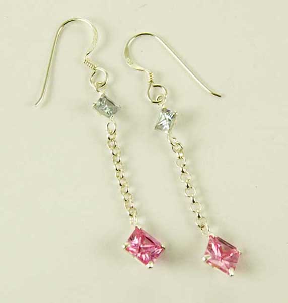 Silver Earring Drop Pink L5cm