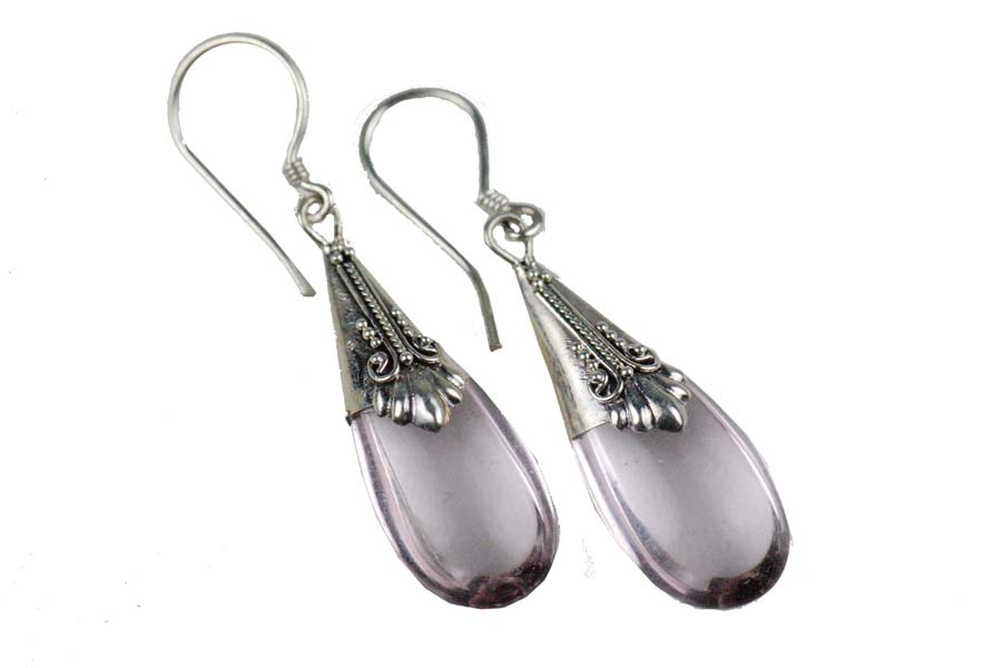 Earring Silver Drop Rose Quartz