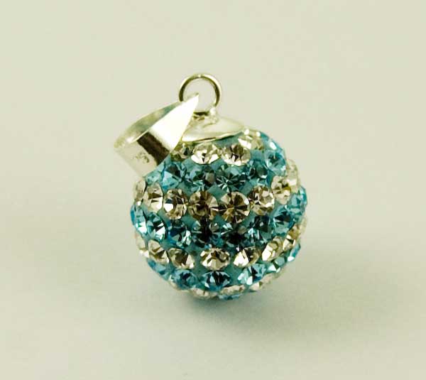 Pendant Silver Ball 12mm Aqua And White