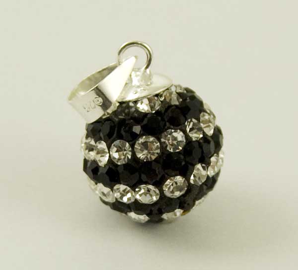Pendant Silver Ball 12mm Jet And White