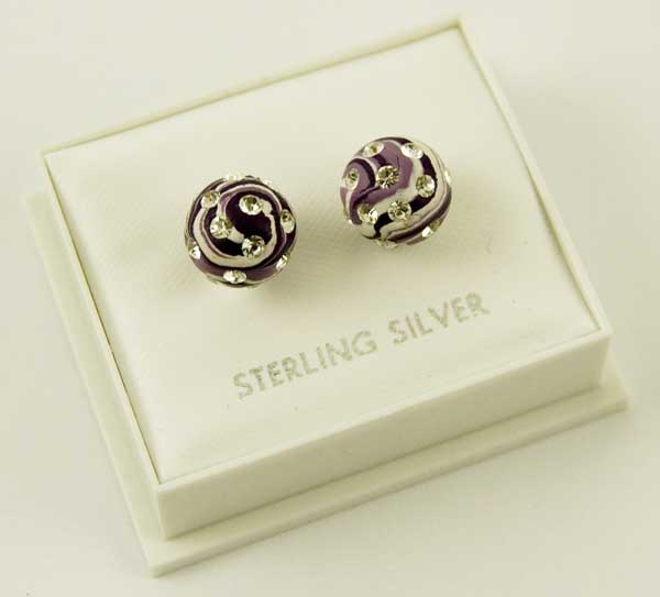 Earring Silver Stud Ball 8mm Purple