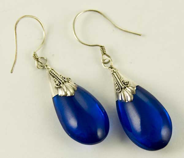 Earring Silver Drop Dark Blue