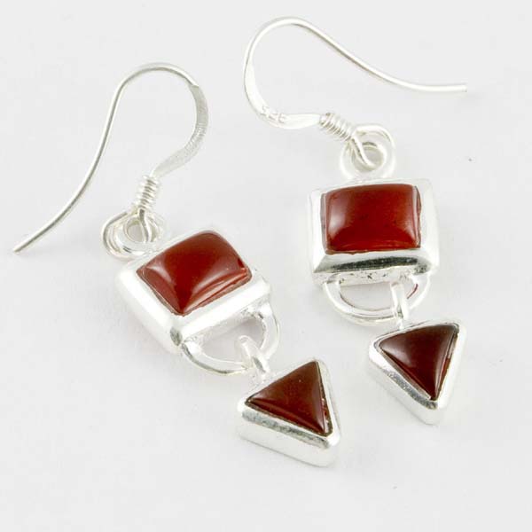 Silver Earring Red Stones