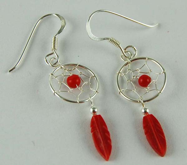 Earring Dreamcatcher Red 12mm