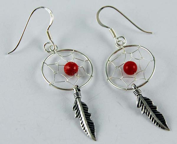 Earring Dreamcatcher Red 16mm