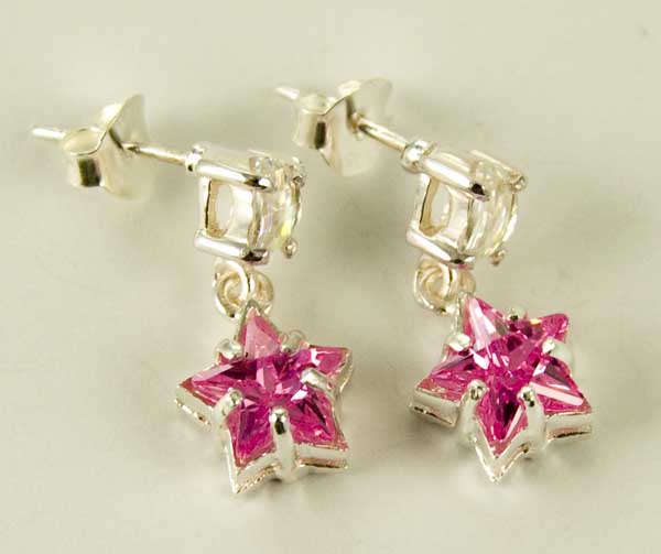 Earring Stud Star Pink And Clear Stone