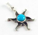 Pendant Silver Flower Turquoise
