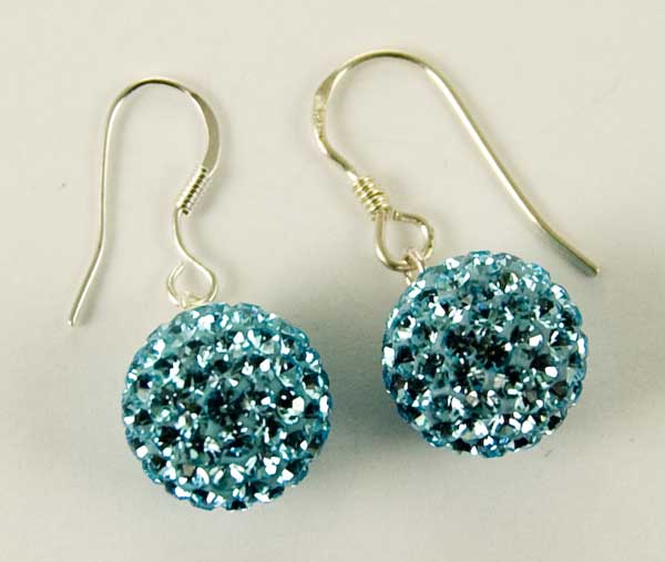 Silver Earring Drop Aqua 12mm
