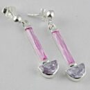 Silver Earring Cz Drop Pink