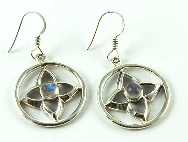 Earring Moonstone Cabochon Flower In Circle