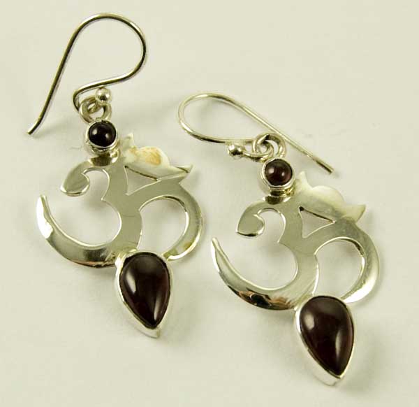 Silver Earring Om With Stones