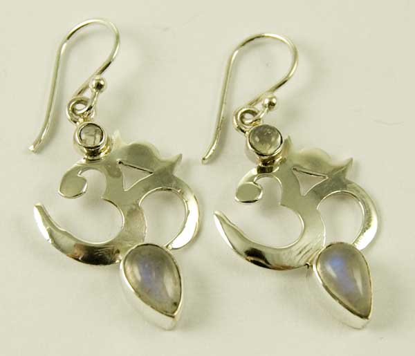 Silver Earring Om With Stones