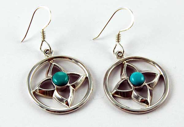 Earring Turq Cabochon Flower In Circle