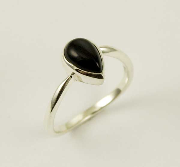 Ring Silver Black Onyx Plain Tear Drop