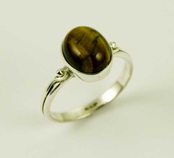 Ring Silver Tiger Eye Plain Oval Stone