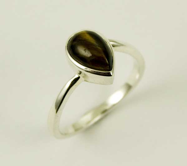Ring Silver Tiger Eye Plain Tear Drop