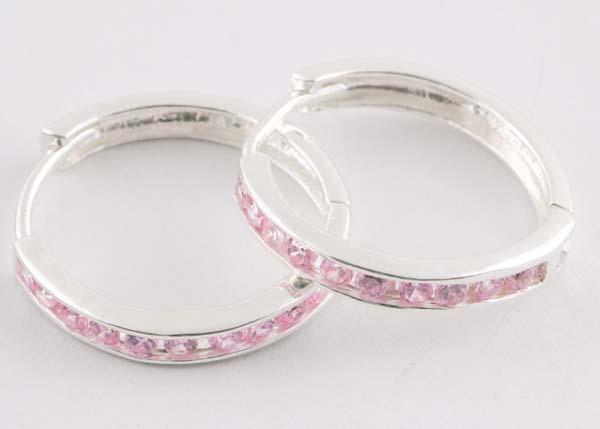 Earring Silver Hoop Part Stone