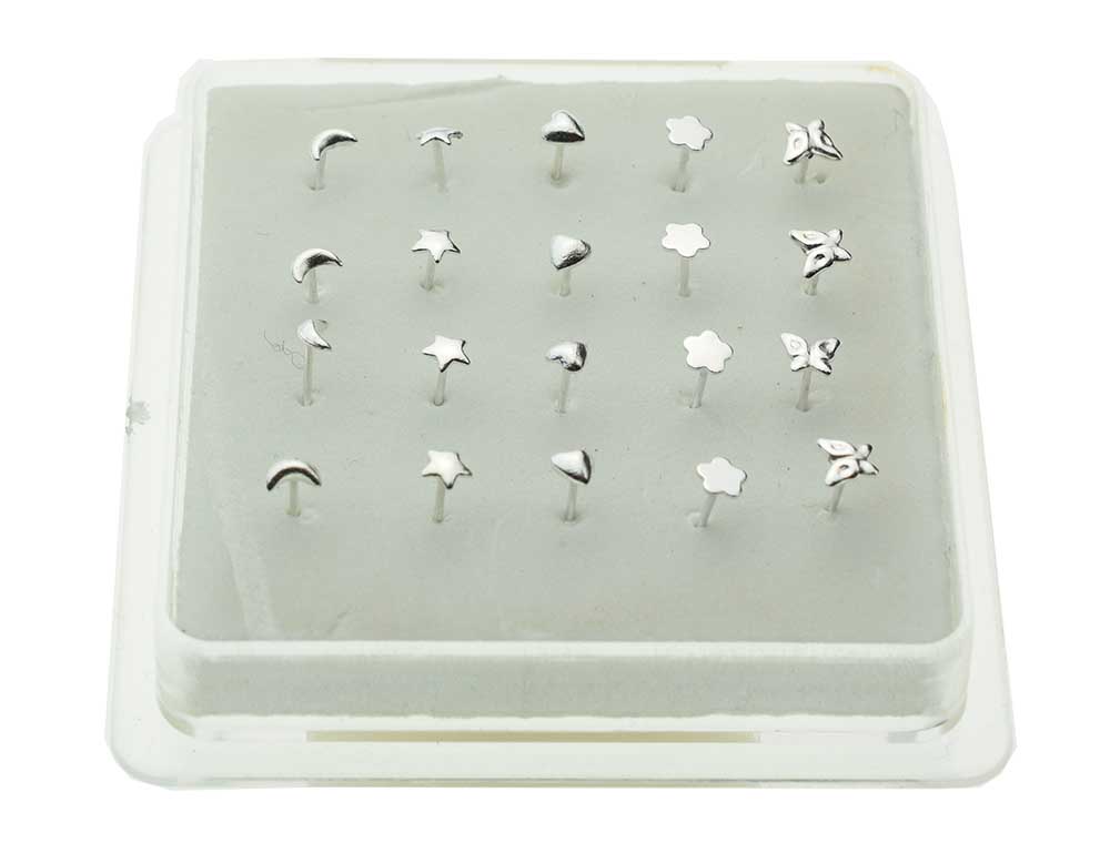 Nose Stud Silver 20pcs Mixed