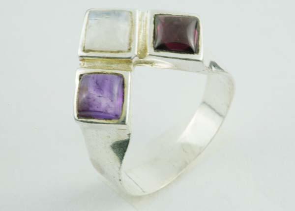 Silver Ring Stone Multi Colour