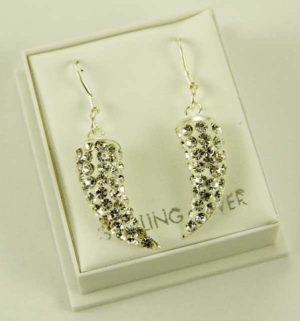 Silver Earring Horn CZ L30mm