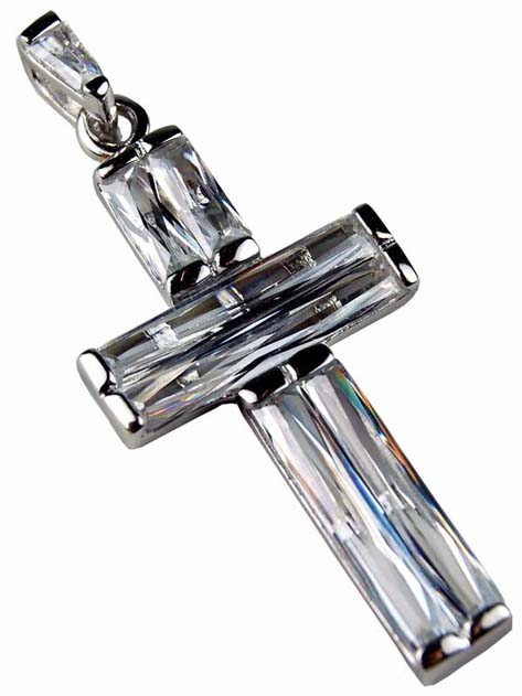 Pendant Silver Cross Clear 41mm