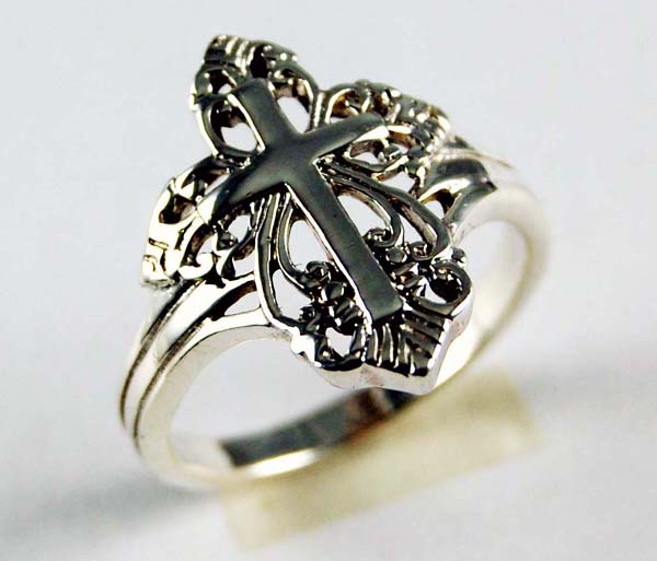 Ring Silver Cross Plain Cut