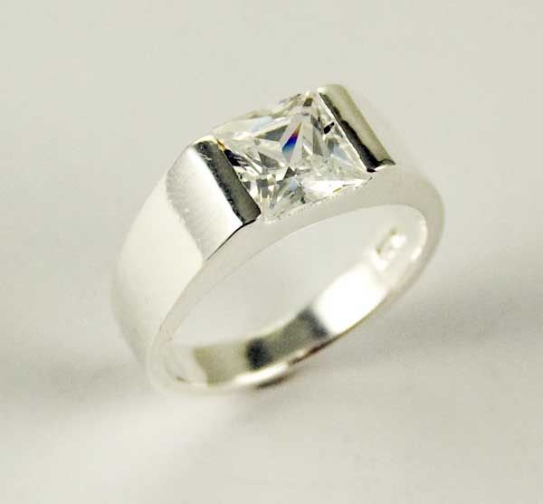 Ring Silver With Square Clear Cz Stone