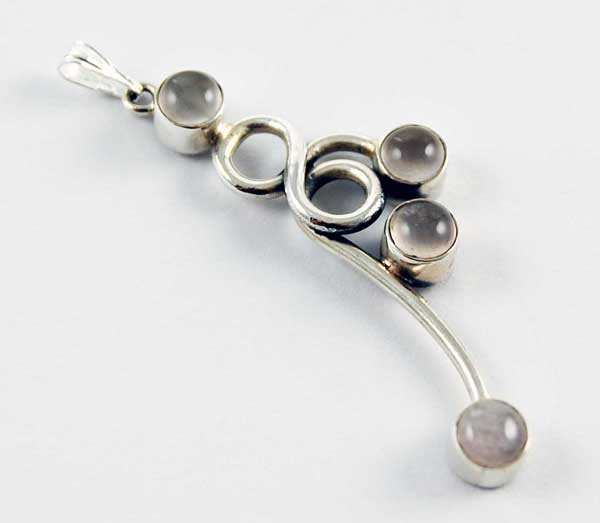 Pendant Silver Rose Quartz 4 Stone Swirl