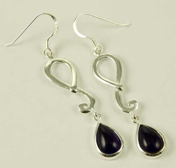 Silver Earring Fancy Drop Amethyst