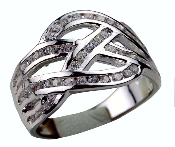 Ring Silver Cz Criss Cross