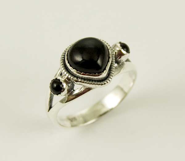 Ring Silver Triple Black Onyx Stone