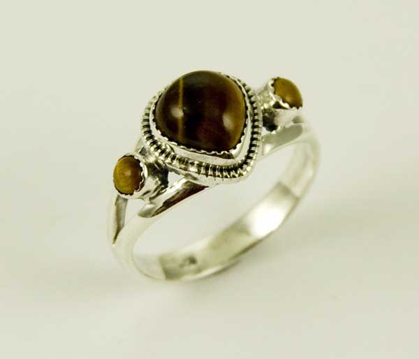 Ring Silver Triple Tiger Eye Stone