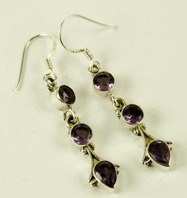 Silver Earring 3 Stones L4cm