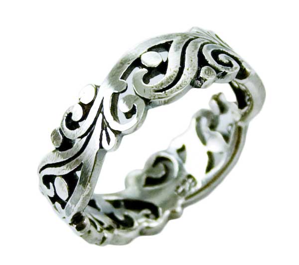 Ring Silver Band Floral