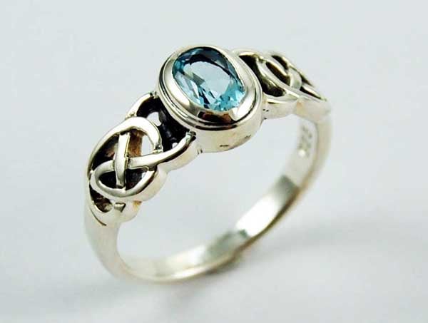 Ring Silver Band Topaz Stone