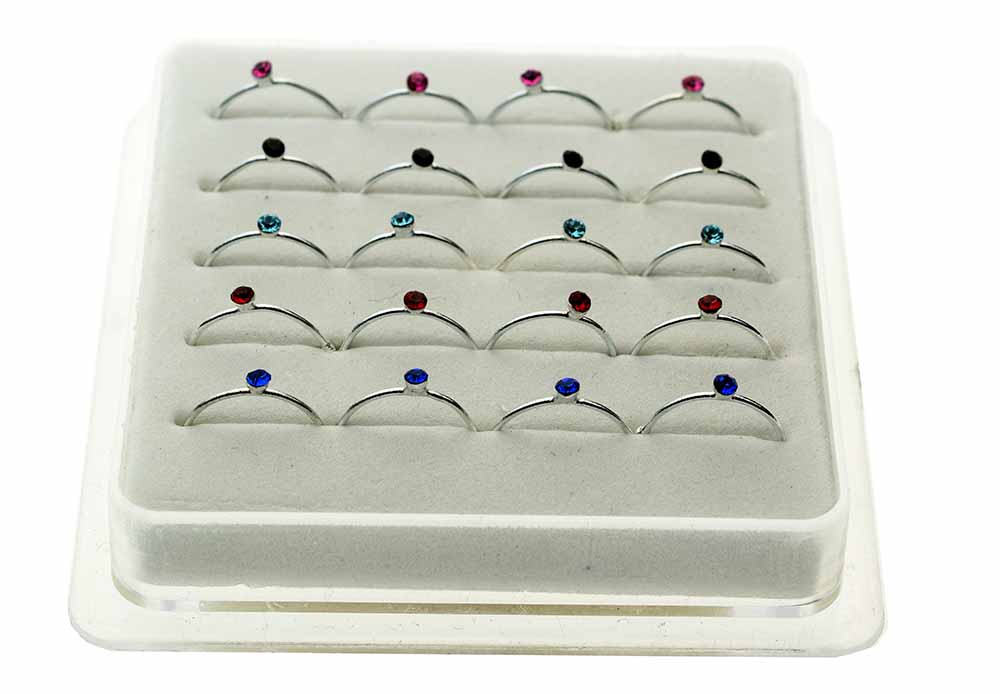 Nose Ring Assorted Colour Stones 20pcs